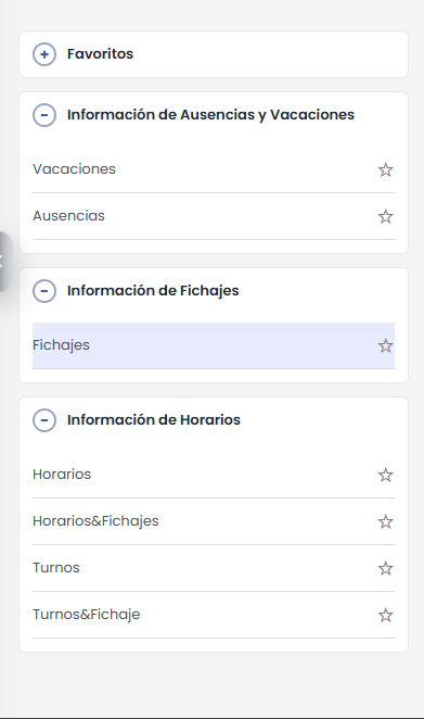 Informe de fichajes o asistencia en tabla