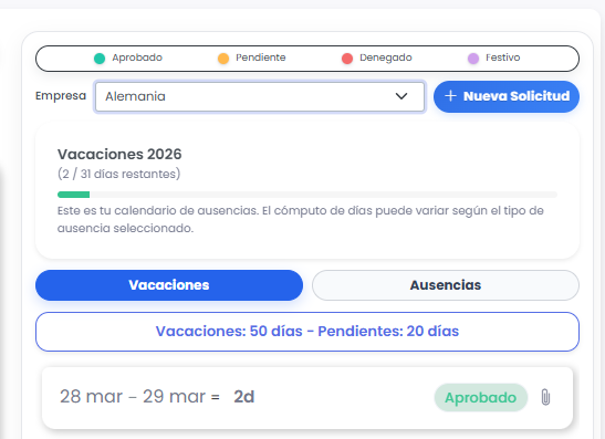 Saldo de vacaciones del empleado en Fichio