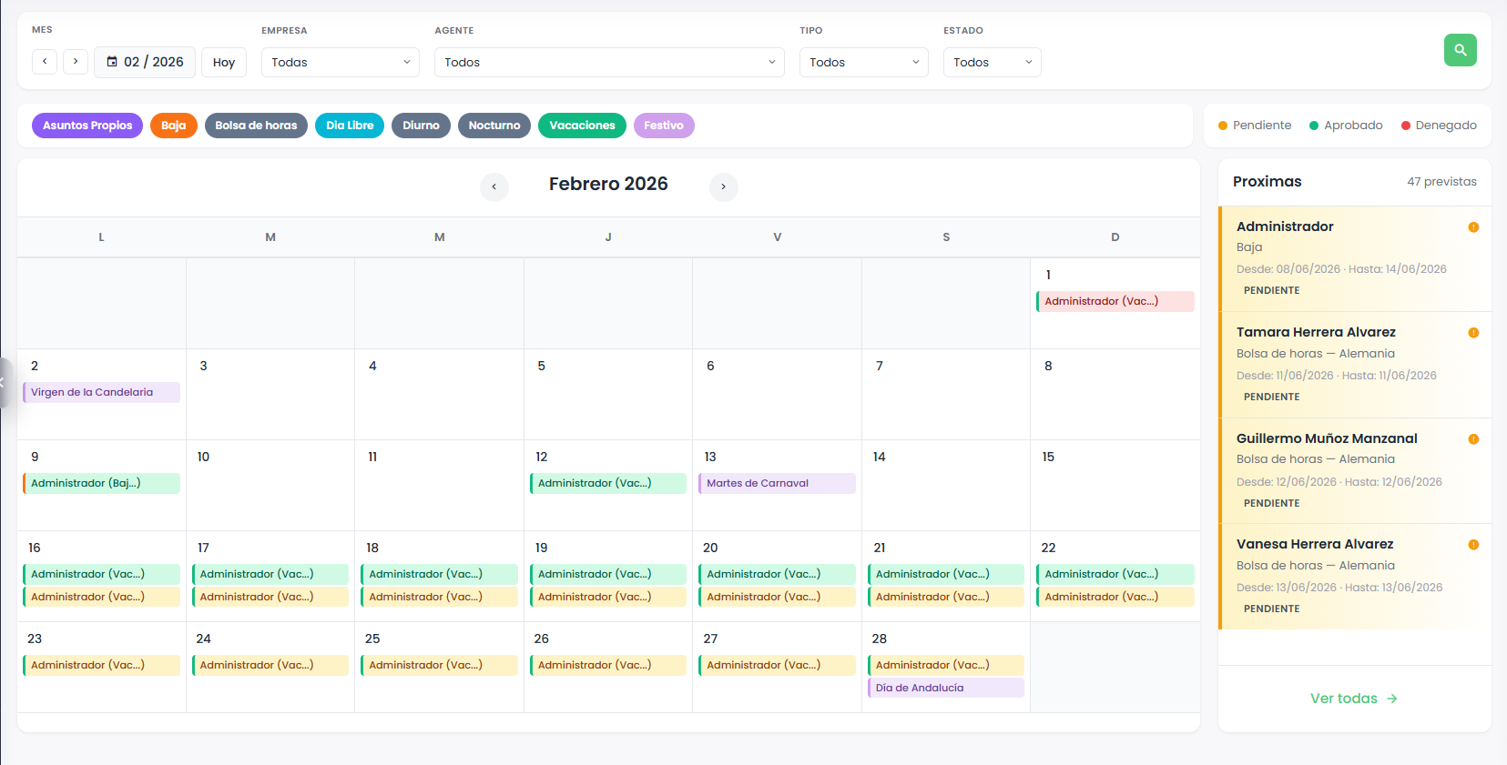 Aprobación de vacaciones para responsables en Fichio